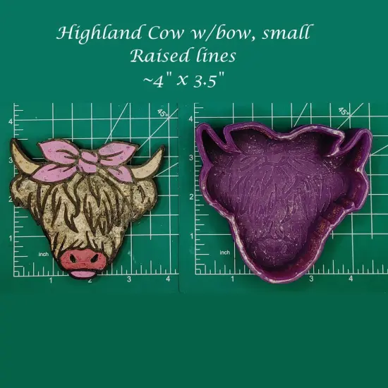 Highland cow with Bow Silicone Freshie Mold - small, raised lines {1}