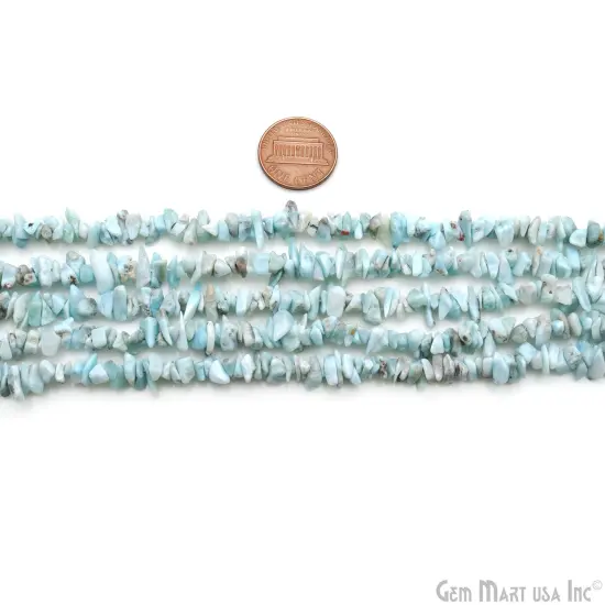 Larimar Chip Beads, 34 Inch, Natural Chip Strands, Drilled Strung Nugget Beads, 3-7mm, Polished, GemMartUSA (CHLI-70001) {2}