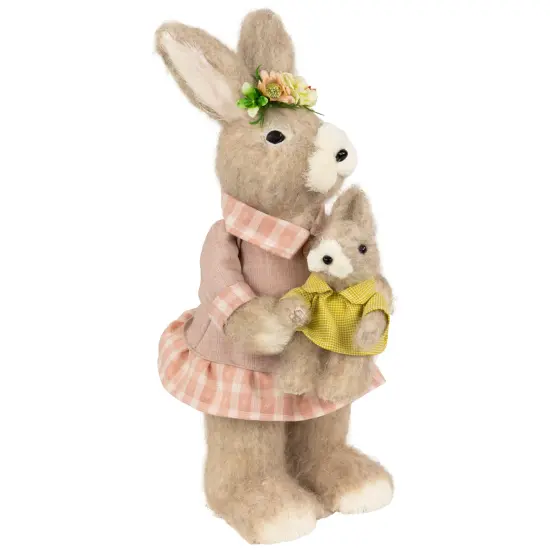 Northlight Mother Rabbit with Baby Bunny Easter Figure - 14.5" - Brown and Rose Pink {5}