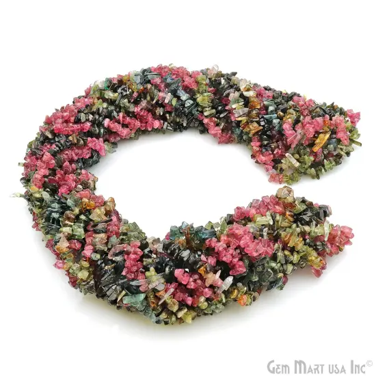 Multi Tourmaline Chip Beads, 34 Inch, Natural Chip Strands, Drilled Strung Nugget Beads, 3-7mm, Polished, GemMartUSA (CHMT-70001) {3}