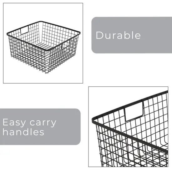 Smart Design Nestable Basket Organizer with Handles - Steel - 12 x 12 x 6 - Black - Set of 4 {4}