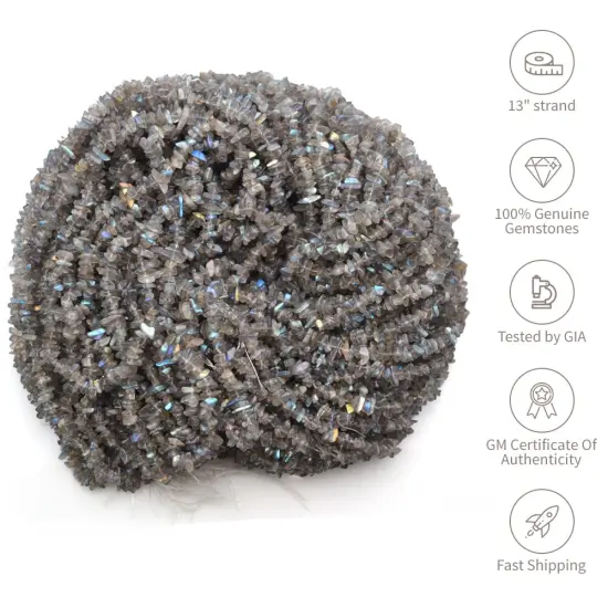 Labradorite Chip Beads, 34 Inch, Natural Chip Strands, Drilled Strung Nugget Beads, 3-7mm, Polished, GemMartUSA (CHLB-70001) {1}