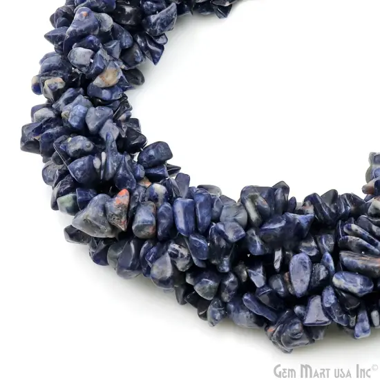 Sodalite Chip Beads, 34 Inch, Natural Chip Strands, Drilled Strung Nugget Beads, 7-10mm, Polished, GemMartUSA (CHSD-70004) {3}