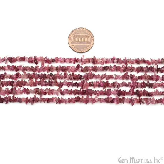 Pink Tourmaline Chip Beads, 34 Inch, Natural Chip Strands, Drilled Strung Nugget Beads, 3-7mm, Polished, GemMartUSA (CHTO-70001) {2}