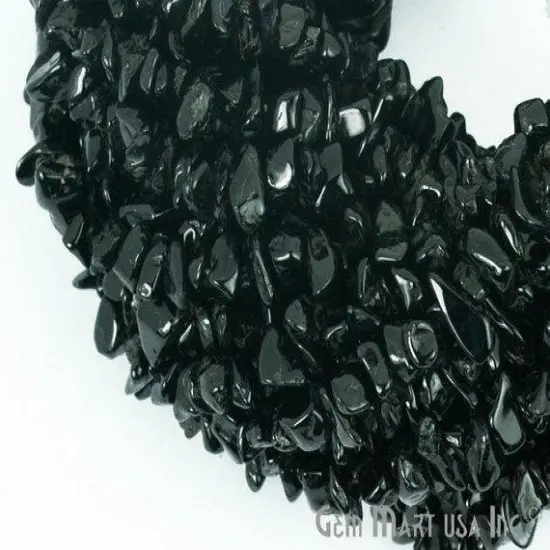 Black Spinel Chip Beads, 34 Inch, Natural Chip Strands, Drilled Strung Nugget Beads, 3-7mm, Polished, GemMartUSA (CHSB-70001) {1}