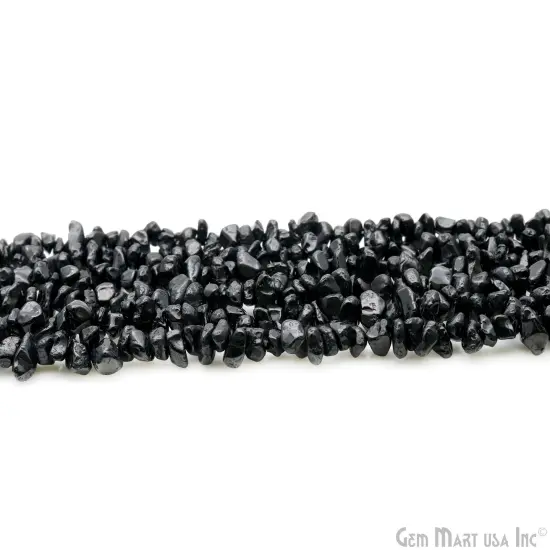 Black Spinel Chip Beads, 34 Inch, Natural Chip Strands, Drilled Strung Nugget Beads, 7-10mm, Polished, GemMartUSA (CHSB-70004) {4}
