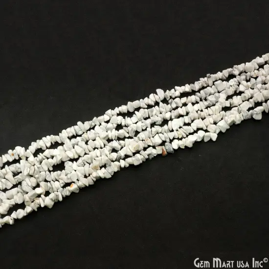 Howlite Chip Beads, 34 Inch, Natural Chip Strands, Drilled Strung Nugget Beads, 7-10mm, Polished, GemMartUSA (CHHW-70004) {5}