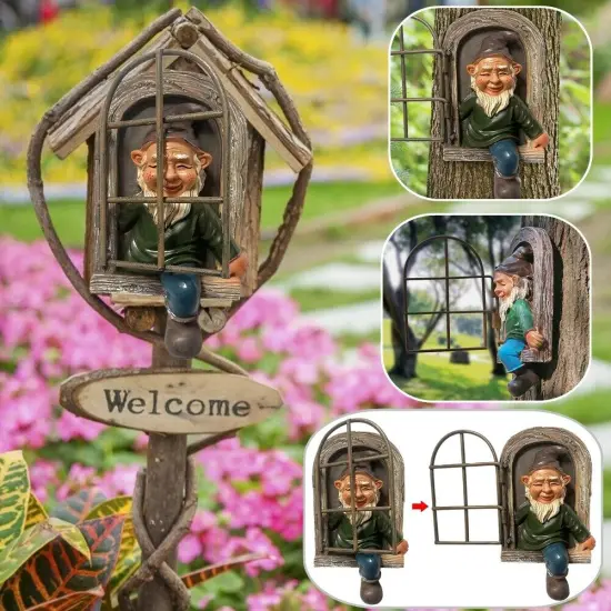 Kitcheniva Elf Out The Window Naughty Gnome Statue Decor {1}