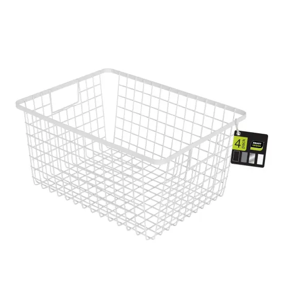 Smart Design Nestable Basket Organizer with Handles - Steel - 9 x 12 x 6 - White - Set of 4 {1}