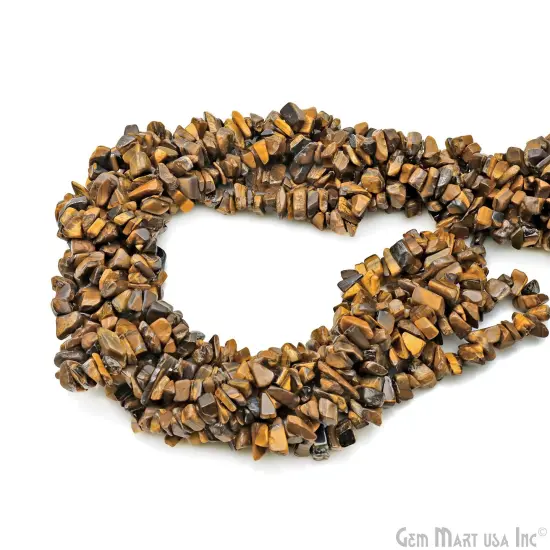 Tiger Eye Chip Beads, 34 Inch, Natural Chip Strands, Drilled Strung Nugget Beads, 7-10mm, Polished, GemMartUSA (CHTE-70004) {1}