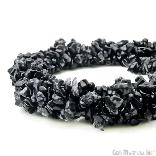 Black Obsidian Chip Beads, 34 Inch, Natural Chip Strands, Drilled Strung Nugget Beads, 7-10mm, Polished, GemMartUSA (CHBO-70004) {4}