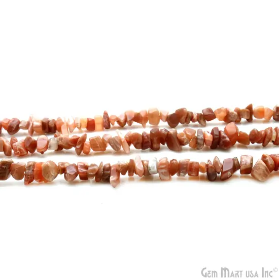 Peach Moonstone Chip Beads, 34 Inch, Natural Chip Strands, Drilled Strung Nugget Beads, 7-10mm, Polished, GemMartUSA (CHMO-70004) {3}