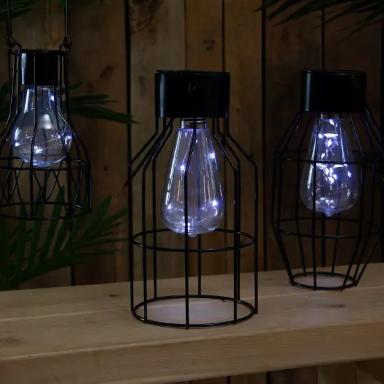 Northlight 9.5" Black Outdoor Hanging Geometric Solar Lantern with Handle {3}