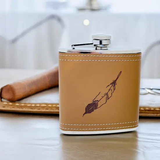 6oz Feather Leather Flask {2}