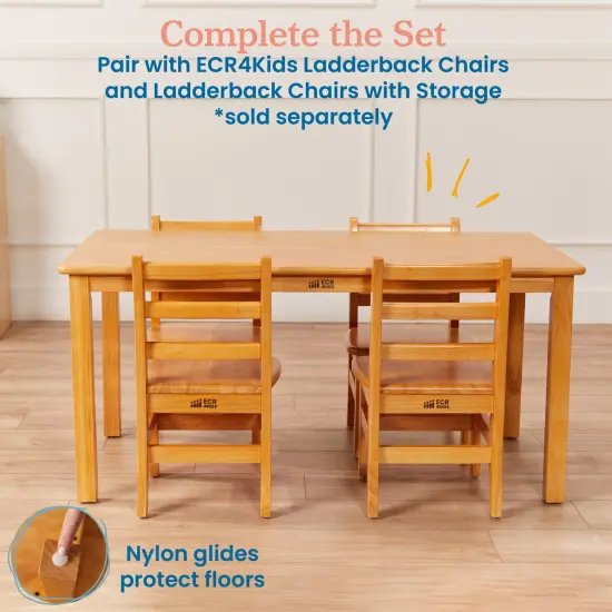 24in x 48in Rectangular Hardwood Table with 22in Legs, Kids Furniture Honey {4}