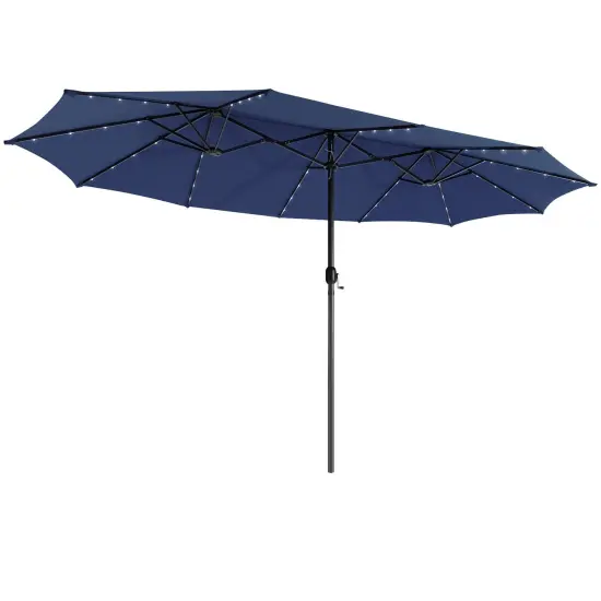 15 Feet Twin Patio Umbrella With 48 Solar Led Lights {4}