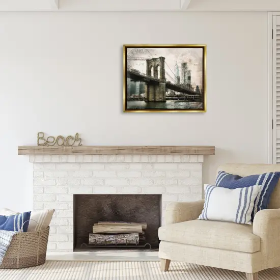 Stupell Industries Vintage Brooklyn Bridge Framed Floater Canvas Wall Art Gold Floater Frame {2}