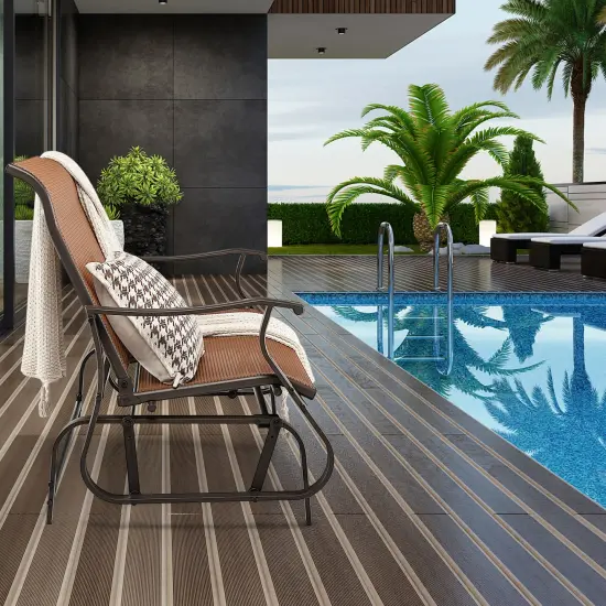 2-Person Patio Glider Bench with High Back and Curved Armrests-Brown {3}