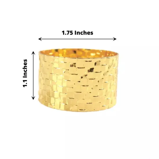 4 Round Basket Weave Design Metal Napkin Rings Gold {6}