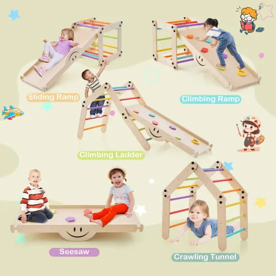 Climbing Triangle Ladder Toy Indoor Jungle Gym With Reversible Ramp-multicolor {6}