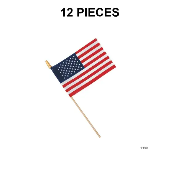 6" x 4" Small Cloth American Flags on Wooden Sticks - 12 Pc. {1}