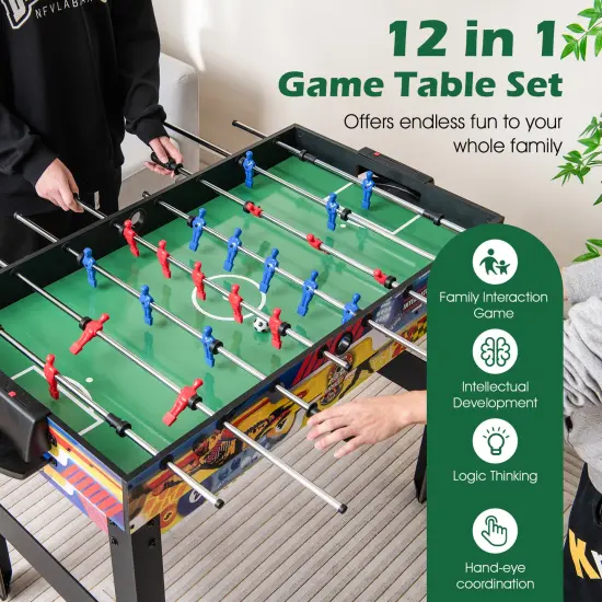 12-in-1 Combo Game Table Set With Foosball Air Hockey Pool Chess And Ping Pong {1}