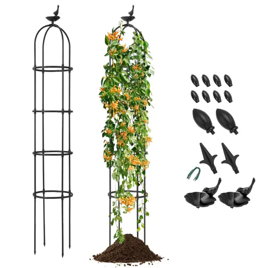 Set of 2 Height Adjustable Garden Trellis Towers with Decorative Tops Plant Support for Vines or Flowers {3}