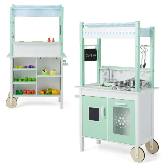 Double-sided Pretend Play Kitchen With Remote Control And Led Light Bars-green {3}