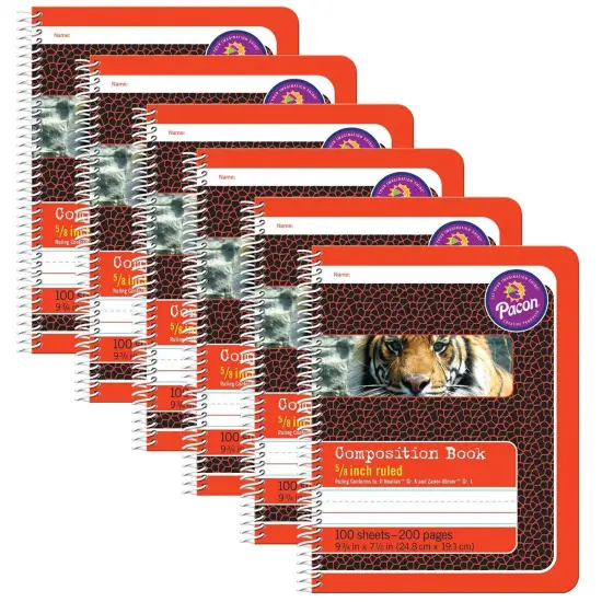 Primary Composition Book, Spiral Bound, D'Nealian/Zaner-Bloser, 5/8" x 5/16" x 5/16" Ruled, 9-3/4" x 7-1/2", 100 Sheets, Pack of 6 {1}