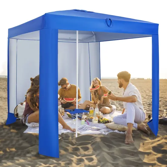 Beach Canopy Tent With Detachable Sidewall And Folding Table-Blue {2}