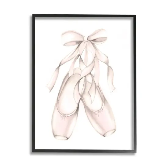 Stupell Industries Soft Pink Ballerina Slippers Framed Giclee Art Gray Frame {7}
