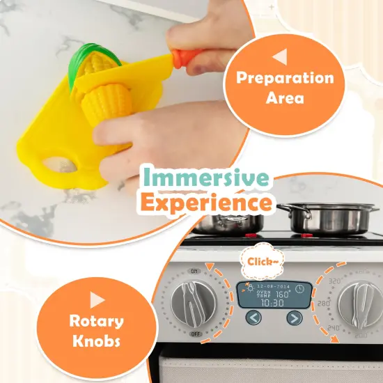 Wooden Kids Play Kitchen Playset With Realistic Lights And Sounds {6}