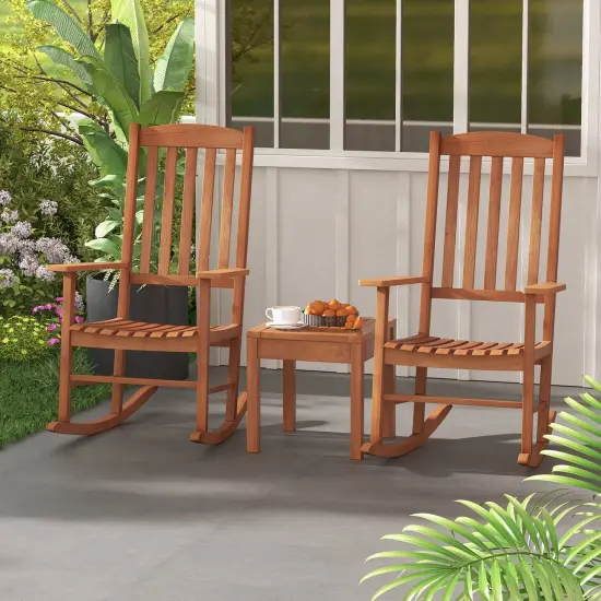 Eucalyptus Wood Rocker Chair With Stable And Safe Rocking Base For Garden {2}
