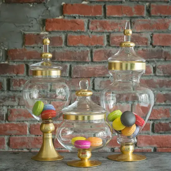 3 pcs 11" 16" 18" Clear with Gold Glass Apothecary Jars Containers with Lids {2}
