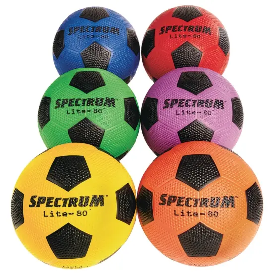 S&S Worldwide Lite-80 Soccer Ball Set. 20% Lighter than Similar Sized Balls with Foamed Rubber Outer Layer! Easier to Head, Kick and Softer on Goalie's Hands! Size 4 Balls. 6 Color Set of Balls. {1}