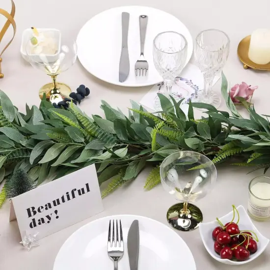 LIGHT FROSTED GREEN 4 ft long Artificial Willow and Fern Frond Foliage Garlands {4}