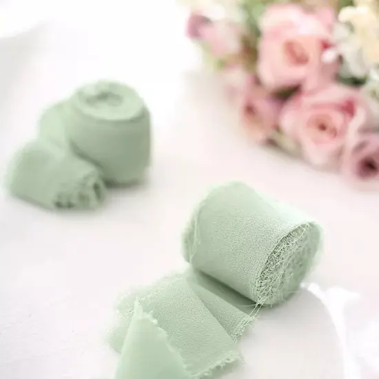 2 GREEN 1.5" x 6 yards Chiffon RIBBON Rolls Wedding Party Crafts {2}