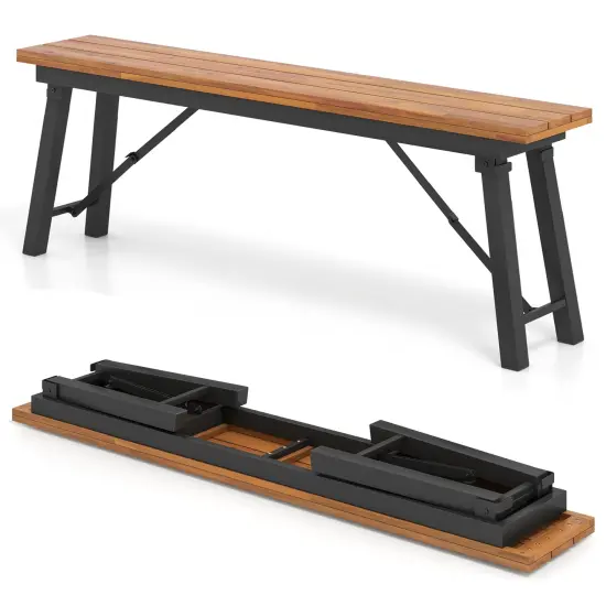 Folding Picnic Bench Set Rectangular Acacia Wood Dining Camping BBQ Benches {4}