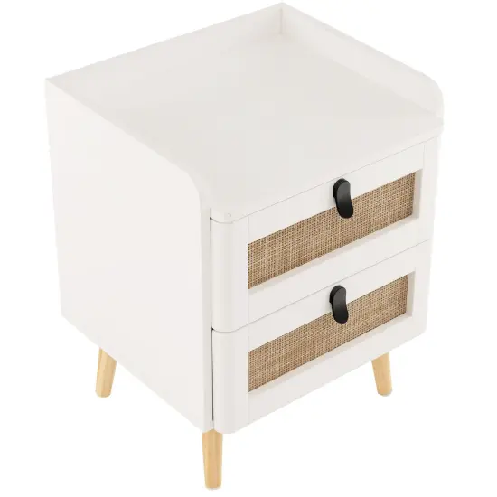 Modern End Table Bedside Table With 2 Rattan Decorated Drawers {4}