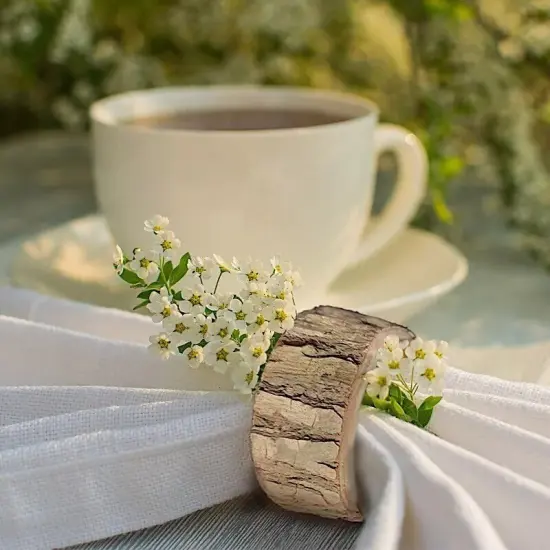 4-Pieces Birch Wood Slices Napkin Rings {3}