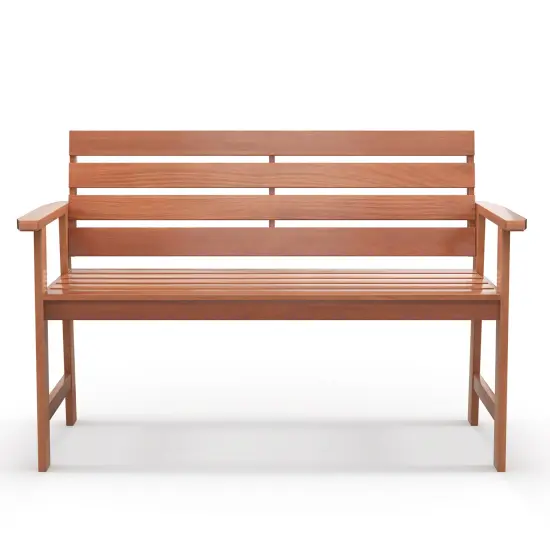 Patio Hardwood Bench Wood 2-seat Chair With Breathable Slatted Seat & Inclined Backrest {4}