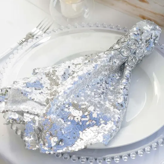 20" Sequined Napkin for Wedding Party Silver {2}
