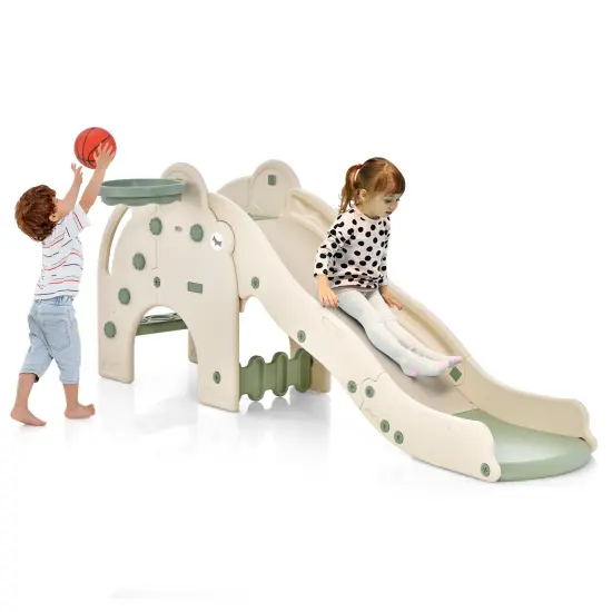 4-in-1 Toddler Slide Kids Play Slide With Cute Elephant Shape-green {3}