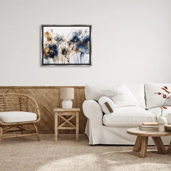 Stupell Industries Navy & Gold Abstraction Framed Floater Canvas Wall Art Gray Floater Frame {2}