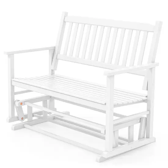 2 Seats Outdoor Glider Bench With Armrests And Slatted Seat-White {3}