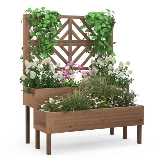 2-Tier Raised Garden Bed with Trellis-Brown {3}