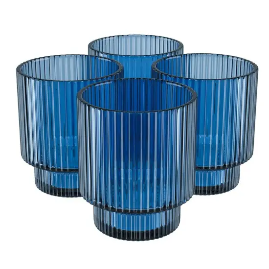 American Atelier Vintage Art Deco Fluted Drinking Glasses Set of 4, 9 oz - Blue {3}