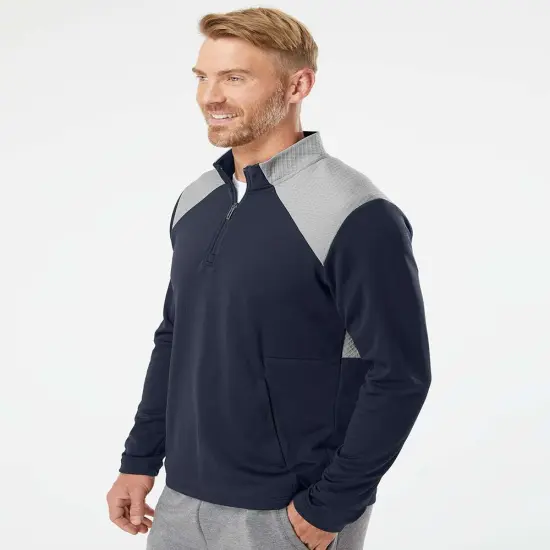 Adidas&reg; Textured Mixed Media Quarter-Zip Pullover Black/ grey three {5}