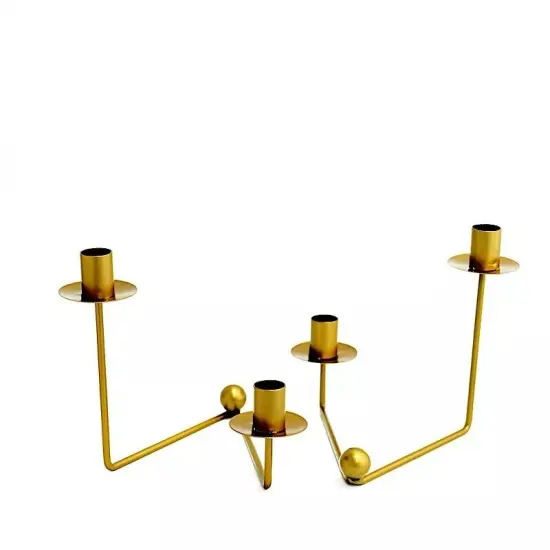 2 GOLD 2 arm Geometric Candelabra CANDLE HOLDERS V-Shaped Base {1}