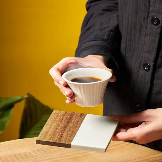 Makerflo Wood Marble Coaster of Heavy Acacia Wood | Craft-Ready for DIY Gifts & Personalization (Laser Engraving, Epoxy, Vinyl, and UV DTF) - Not Suitable for Sublimation {2}